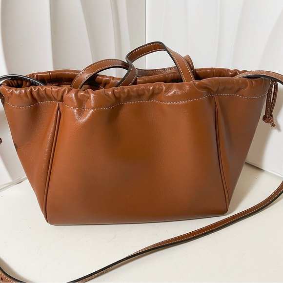 CELINE Triomphe Brown Leather Drawstring Bucket Bag - Picture 2 of 11